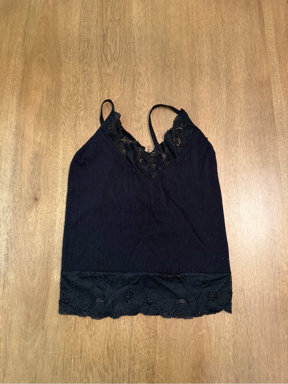 Free People Black Lace-Trim Ribbed Camisole